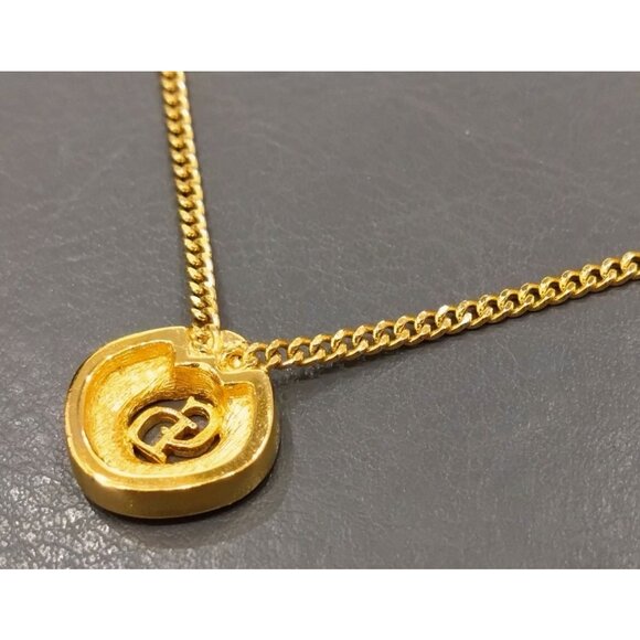 Authentic Christian Dior Vintage Rhinestone Crystal Round Necklace Gold Plated - Picture 5 of 11